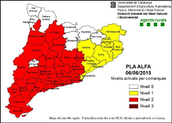 El mapa d'aquest dissabte 6 de juny. FOTO: Generalitat de Catalunya