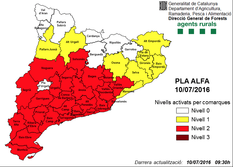 El mapa del Pla Alfa de tot Catalunya FOTO: Generalitat de Catalunya 