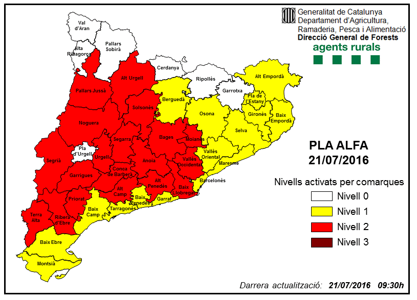 El mapa del Pla Alfa de tot Catalunya FOTO: Generalitat de Catalunya 