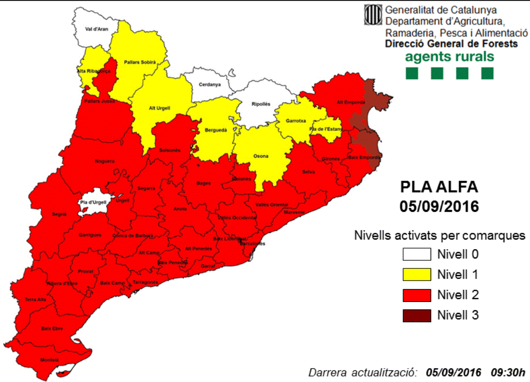 Mapa del risc d'incendi a Catalunya 