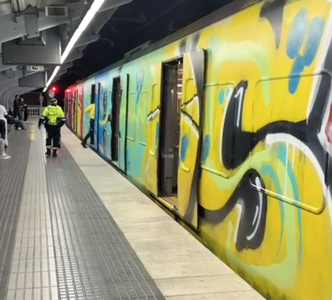 El tren pintat a l'estació de Sant Cugat FOTO: Cedida