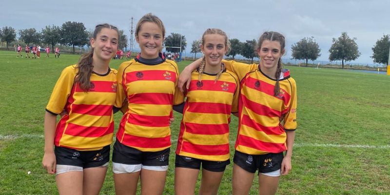 Les 4 jugadores del Club de Rugby Sant Cugat que van competir amb Catalunya en la jornada inaugural del Campionat d'Espanya per a Seleccions Autonòmiques. FOTO: Cedida