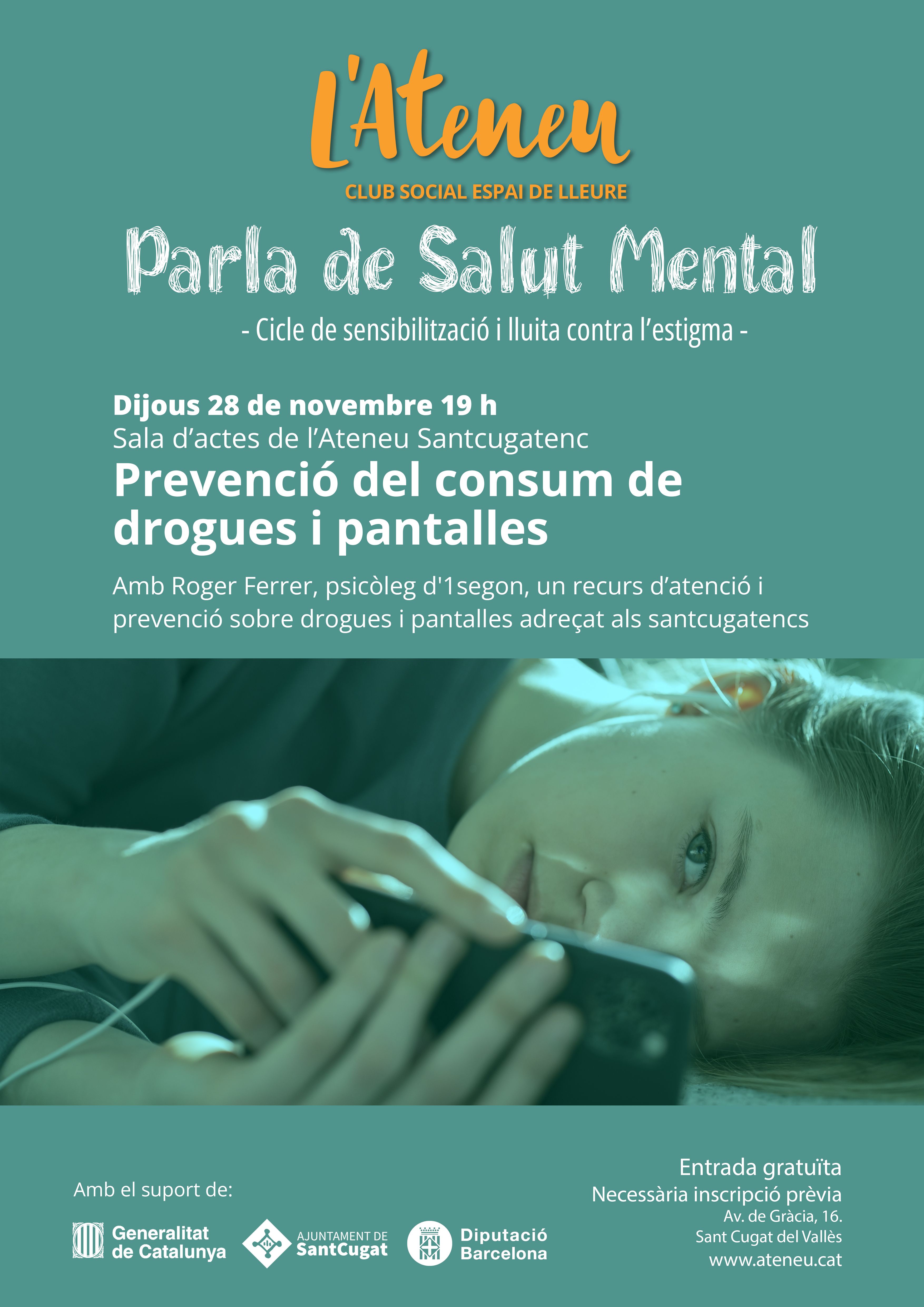 Cartell d'una xerrada sobre salut mental. FOTO: L'Ateneu Santcugatenc