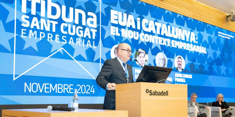 Eduard Torres, president de Sant Cugat Empresarial, durant la darrera sessió del Tribuna Sant Cugat Empresarial a l'auditori del Banc Sabadell a la ciutat. FOTO: Carme de Olazábal/Sant Cugat Empresarial