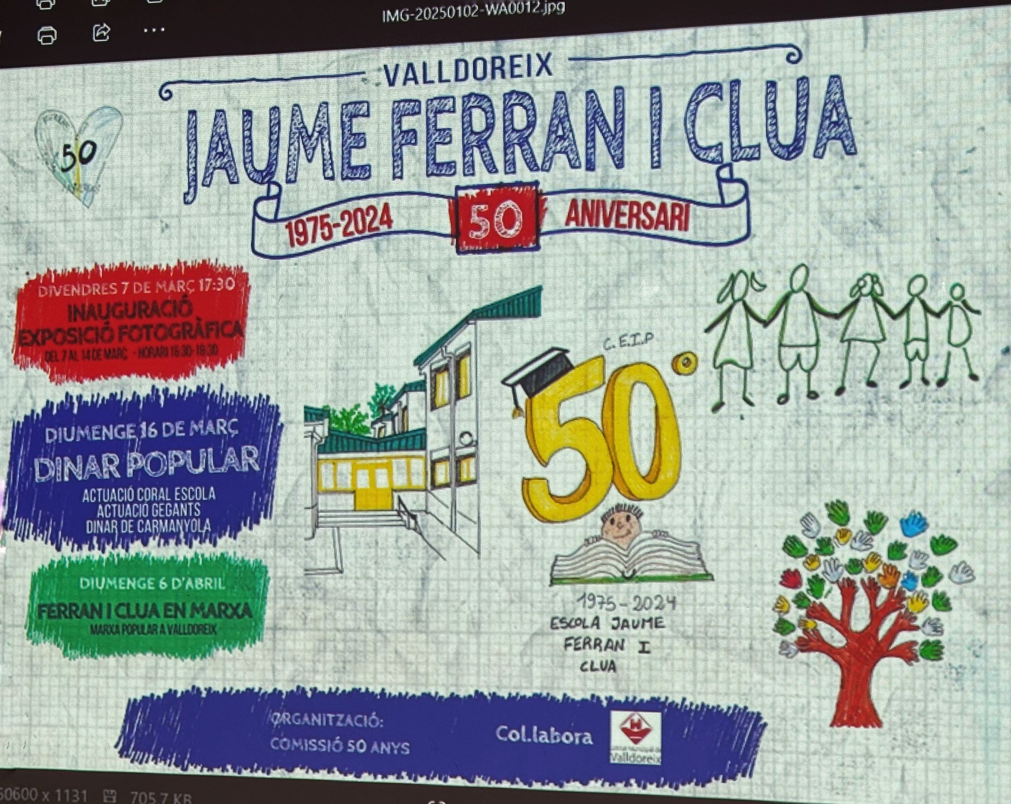 Cartell del 50è aniversari de l'escola Ferran i Clua. FOTO: Lluna Fabregat